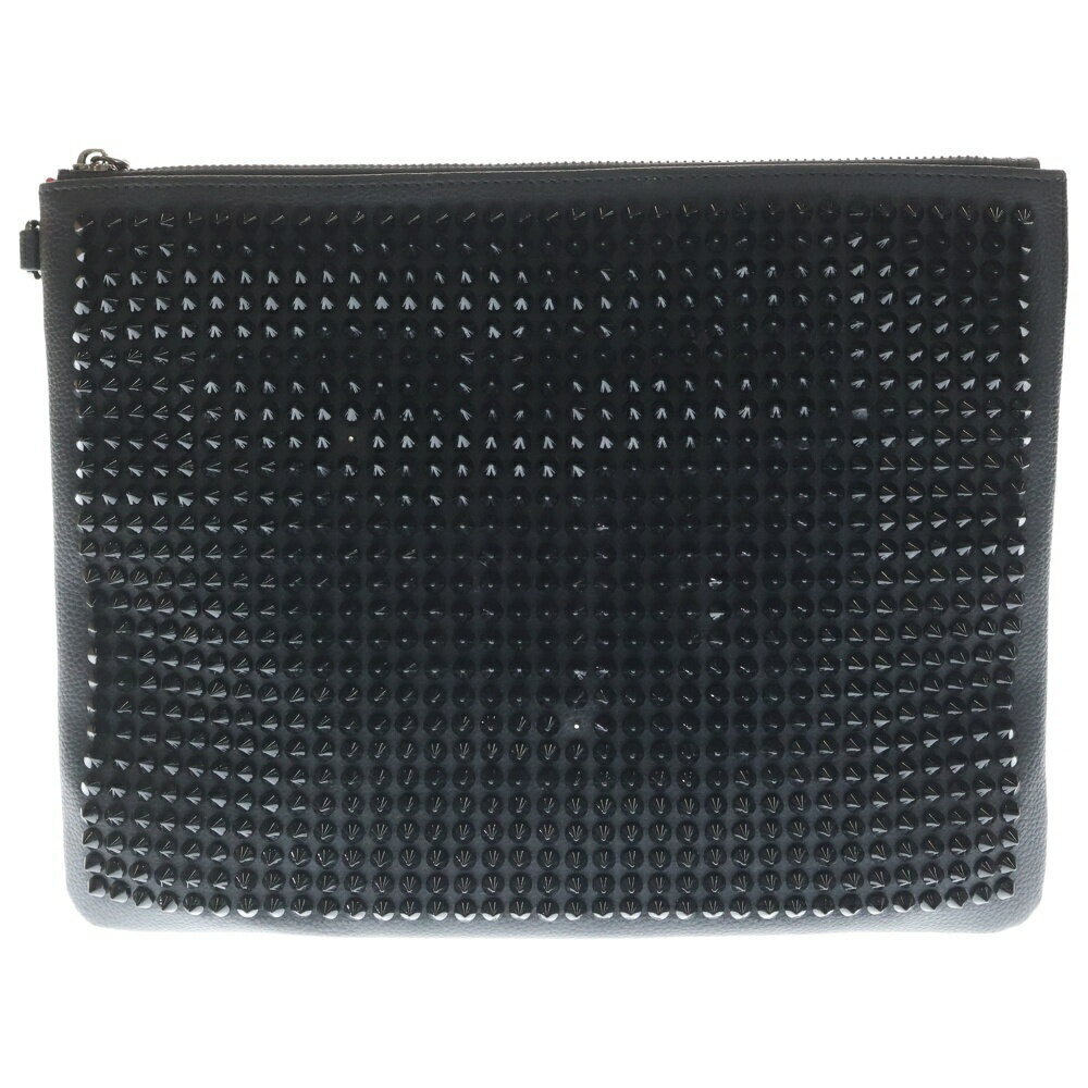 CHRISTIAN LOUBOUTIN Spike Studded Leather Clutch Bag Black